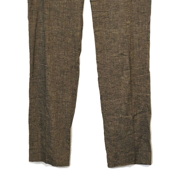 Theory Linen Blend Trouser Pant Straight Leg High Rise Olive Green Workwear 8 - Picture 7 of 16